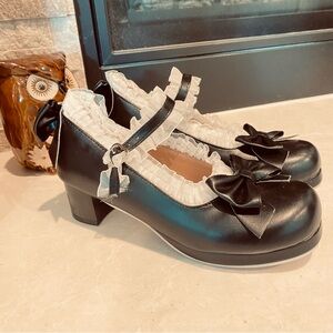 New!  Lacey Elegant Black Mary Jane Shoes with Bow